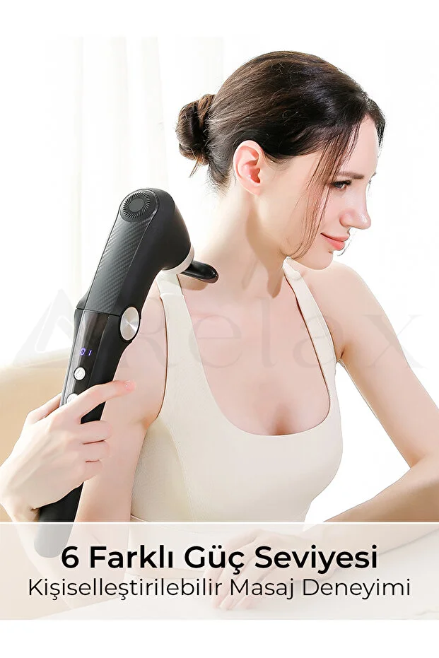 Relax Isıtmalı Soğutmalı Katlanabilir Siyah Masaj Tabancası Şarjlı 10 Başlık 9 Hız